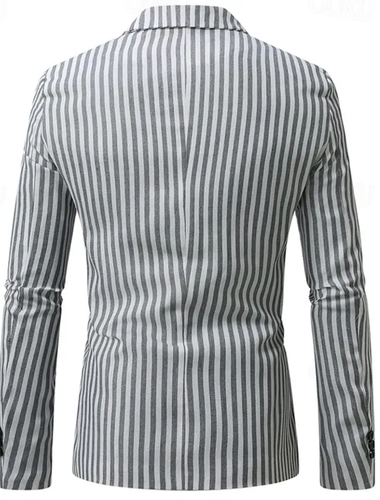 Best OUKU Men's Blazer Business Cocktail Party Wedding Party Fashion Casual Spring Autumn / Fall Polyester Stripes Pocket Buttons Comfortable Single Breasted Blazer Dark Gray Light Grey