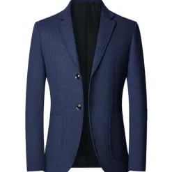 Online OUKU Men's Blazer Business Wedding Party Fashion Casual Spring & Fall Polyester Plain Buttons Casual / Daily Single Breasted Blazer Red Dark Navy Blue Brown