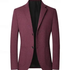 Online OUKU Men's Blazer Business Wedding Party Fashion Casual Spring & Fall Polyester Plain Buttons Casual / Daily Single Breasted Blazer Red Dark Navy Blue Brown