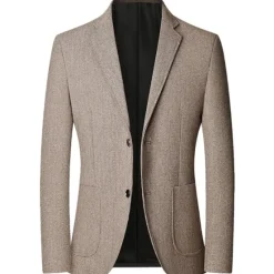 Online OUKU Men's Blazer Business Wedding Party Fashion Casual Spring & Fall Polyester Plain Buttons Casual / Daily Single Breasted Blazer Red Dark Navy Blue Brown