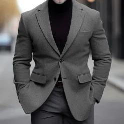 Hot OUKU Men's Blazer Business Wedding Party Fashion Casual Winter Spring & Fall Wool Blend Plain Pocket Casual / Daily Single Breasted Blazer Black Burgundy Navy Blue Gray