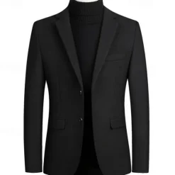 Hot OUKU Men's Blazer Business Wedding Party Fashion Casual Winter Spring & Fall Wool Blend Plain Pocket Casual / Daily Single Breasted Blazer Black Burgundy Navy Blue Gray