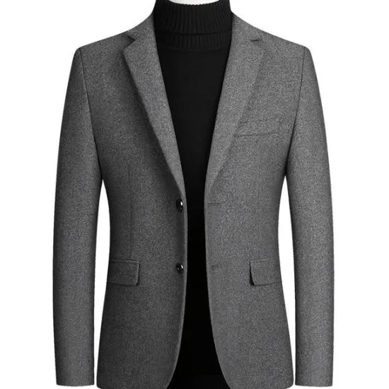 Hot OUKU Men's Blazer Business Wedding Party Fashion Casual Winter Spring & Fall Wool Blend Plain Pocket Casual / Daily Single Breasted Blazer Black Burgundy Navy Blue Gray