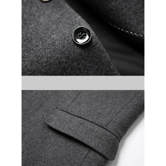 Hot OUKU Men's Blazer Business Wedding Party Fashion Casual Winter Spring & Fall Wool Blend Plain Pocket Casual / Daily Single Breasted Blazer Black Burgundy Navy Blue Gray