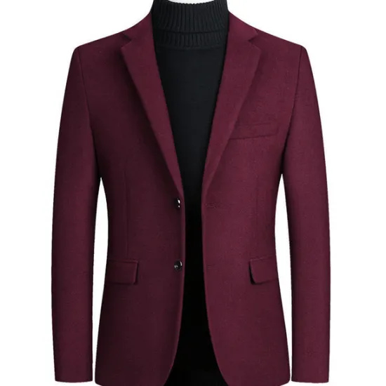 Hot OUKU Men's Blazer Business Wedding Party Fashion Casual Winter Spring & Fall Wool Blend Plain Pocket Casual / Daily Single Breasted Blazer Black Burgundy Navy Blue Gray