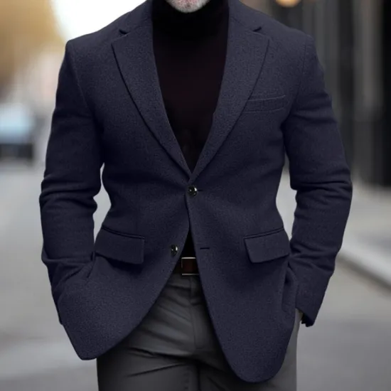 Hot OUKU Men's Blazer Business Wedding Party Fashion Casual Winter Spring & Fall Wool Blend Plain Pocket Casual / Daily Single Breasted Blazer Black Burgundy Navy Blue Gray