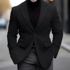 Hot OUKU Men's Blazer Business Wedding Party Fashion Casual Winter Spring & Fall Wool Blend Plain Pocket Casual / Daily Single Breasted Blazer Black Burgundy Navy Blue Gray
