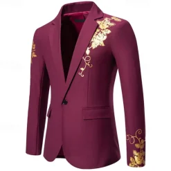 Clearance OUKU Men's Blazer Business Wedding Party Without Dress Pants Fashion Casual Spring & Fall Polyester Uniform Cloth Plain Printing Buttons Casual / Daily Single Breasted Blazer Black White Red Royal Blue