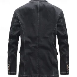 New OUKU Men's Blazer Denim Jacket Vacation Casual Daily Wear Fashion Casual Spring & Fall Polyester Denim Pocket Buttons Comfortable Single Breasted Blazer Black Grey