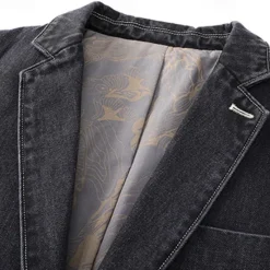 New OUKU Men's Blazer Denim Jacket Vacation Casual Daily Wear Fashion Casual Spring & Fall Polyester Denim Pocket Buttons Comfortable Single Breasted Blazer Black Grey
