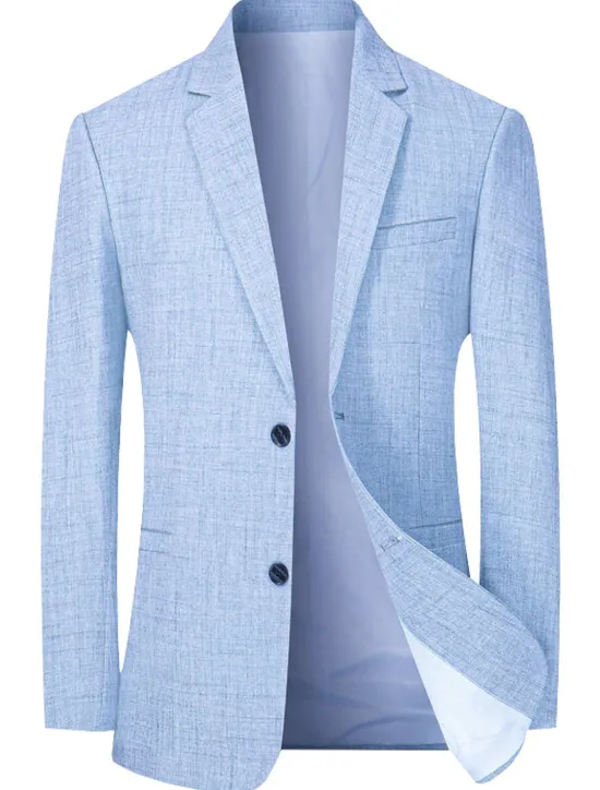 Online OUKU Men's Blazer Evening Party Valentine Warm Button Pocket Fall Winter Plain Fashion Streetwear Lapel Regular Light Sky Blue Coffee Gray Jacket