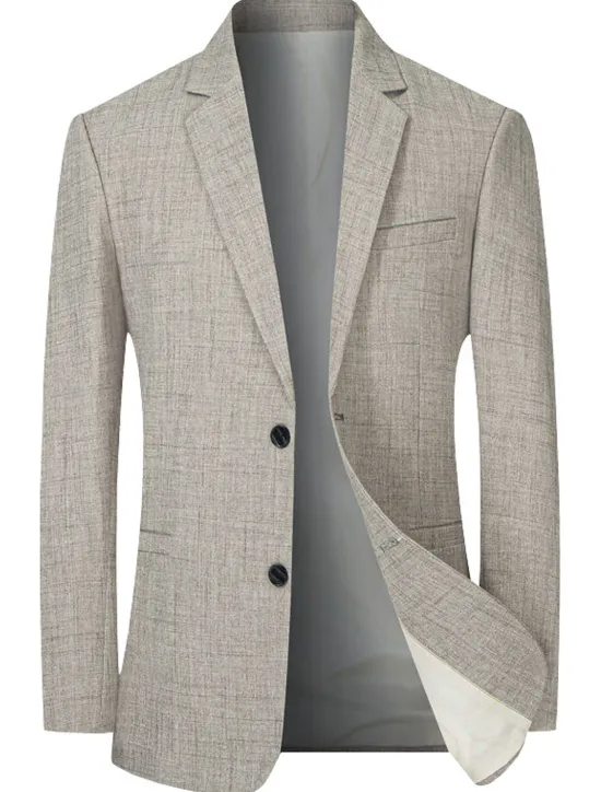 Online OUKU Men's Blazer Evening Party Valentine Warm Button Pocket Fall Winter Plain Fashion Streetwear Lapel Regular Light Sky Blue Coffee Gray Jacket