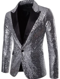 Hot OUKU Men's Blazer Jacket Blazer V Neck Fashion Party Retro Solid Colored Black Red Blue Regular Fit
