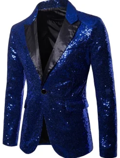Hot OUKU Men's Blazer Jacket Blazer V Neck Fashion Party Retro Solid Colored Black Red Blue Regular Fit