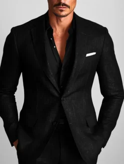New OUKU Men's Blazer Jacket Formal Wedding Guest Casual Daily Fashion Casual All Seasons Polyester Cotton Blend Solid Colored Basic Single Breasted Blazer Black
