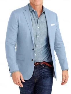Best OUKU Men's Blazer Jacket Linen Blazer Notch Collar Fashion Casual Solid Colored Sky Blue Dark Grey Army Green Tailored Fit Single Breasted Two-buttons