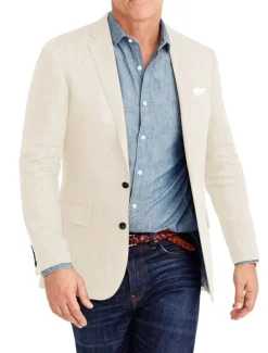 Best OUKU Men's Blazer Jacket Linen Blazer Notch Collar Fashion Casual Solid Colored Sky Blue Dark Grey Army Green Tailored Fit Single Breasted Two-buttons