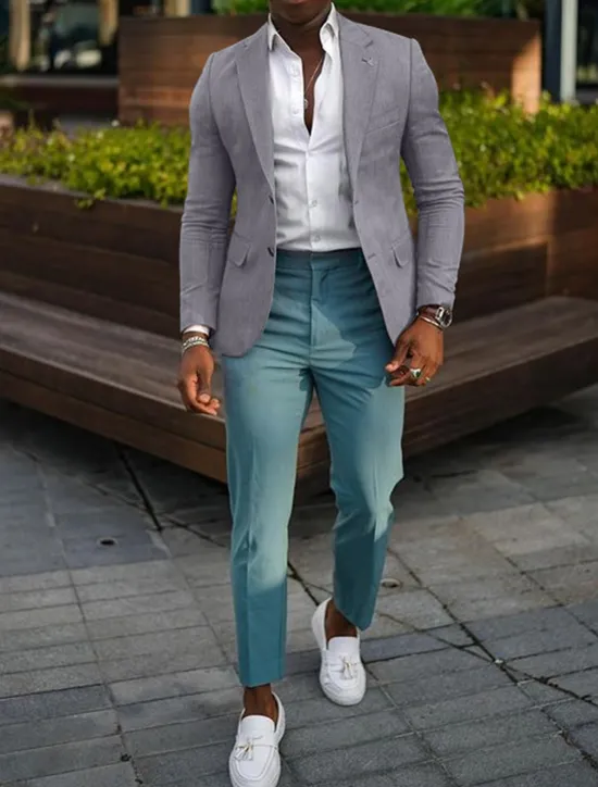 New OUKU Men's Blazer Jacket Linen Blazer Notch Collar Fashion Casual Solid Colored Dark Khaki Black Yellow Tailored Fit Single Breasted Two-buttons