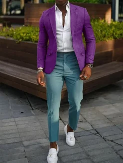 New OUKU Men's Blazer Jacket Linen Blazer Notch Collar Fashion Casual Solid Colored Dark Khaki Black Yellow Tailored Fit Single Breasted Two-buttons