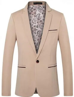Online OUKU Men's Blazer Jacket Outdoor Office / Career Casual Pocket Neutral All Seasons Polyester Solid Color Pocket Buttons Single Breasted Blazer Black Burgundy Dark Navy khaki