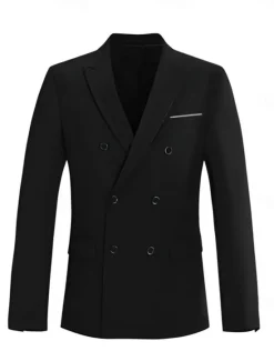 Outlet OUKU Men's Blazer Jacket School Formal Wedding Elegant Neutral Fall Winter Polyester Rayon Solid Color Double Breasted Blazer Black Navy Blue