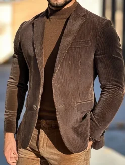 New OUKU Men's Blazer Jacket Sport Coat Notch Collar Vintage Classic Solid Colored Blazer Standard Fit Single Breasted Two-buttons Brown