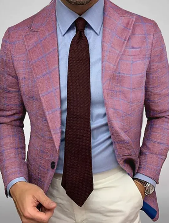 Sale OUKU Men's Blazer Jacket Sport Coat Casual Wine Blue Regular Fit