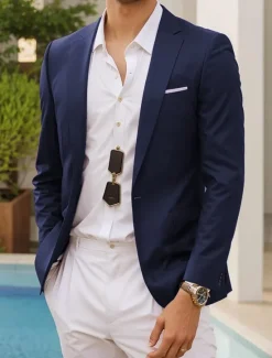 Hot OUKU Men's Blazer Jacket Sport Coat Notch Collar Casual Solid Colored Blazer Grape Navy Blue Royal Blue Standard Fit Single Breasted One-button