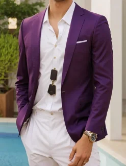 Hot OUKU Men's Blazer Jacket Sport Coat Notch Collar Casual Solid Colored Blazer Grape Navy Blue Royal Blue Standard Fit Single Breasted One-button