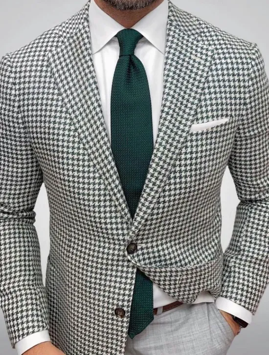 Best OUKU Men's Blazer Jacket Sport Coat Closure collar Outdoor Casual Houndstooth Checkered Black Yellow Light Green Tailored Fit Single Breasted Two-buttons