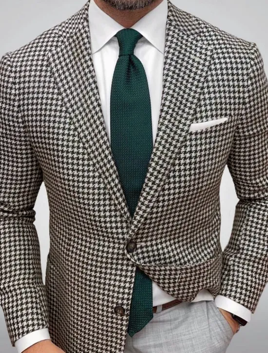 Best OUKU Men's Blazer Jacket Sport Coat Closure collar Outdoor Casual Houndstooth Checkered Black Yellow Light Green Tailored Fit Single Breasted Two-buttons
