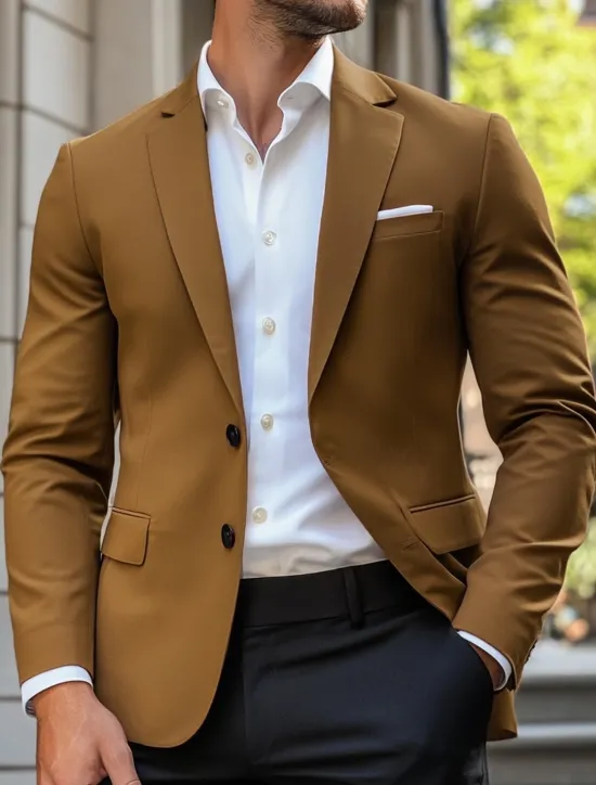 Clearance OUKU Men's Blazer Jacket Sport Coat Notch Collar Casual Solid Colored Blazer Navy Blue Brown Light Grey Standard Fit Single Breasted Two-buttons