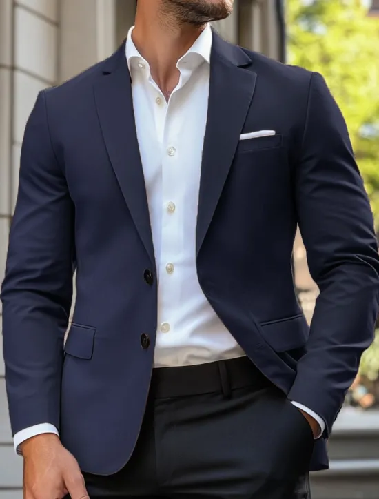 Clearance OUKU Men's Blazer Jacket Sport Coat Notch Collar Casual Solid Colored Blazer Navy Blue Brown Light Grey Standard Fit Single Breasted Two-buttons
