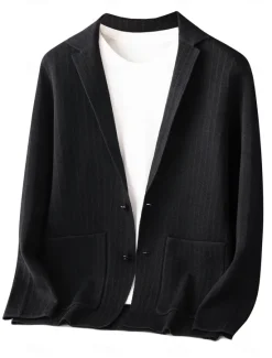 Clearance OUKU Men's Blazer Jacket Sweater Coat School Formal Wedding Elegant Warm Spring Fall Wool Nylon Solid Color Jacquard Multiple Pockets Comfy Single Breasted Two-button Blazer Black Dark Grey Army Green