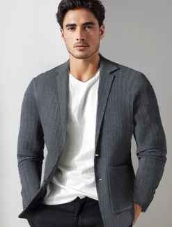 Clearance OUKU Men's Blazer Jacket Sweater Coat School Formal Wedding Elegant Warm Spring Fall Wool Nylon Solid Color Jacquard Multiple Pockets Comfy Single Breasted Two-button Blazer Black Dark Grey Army Green