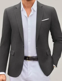 Outlet OUKU Men's Blazer Jacket Wedding Guest Casual Casual Daily Fashion Casual All Seasons Polyester Solid Colored Basic Single Breasted Blazer Dark Gray Black Navy Blue