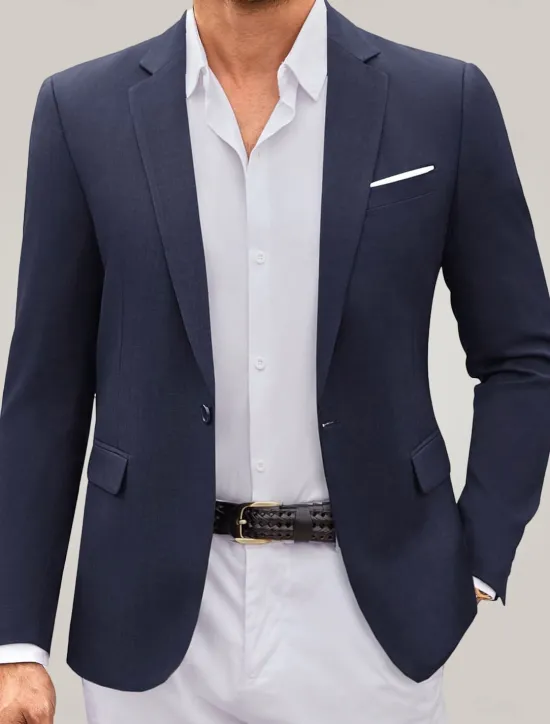 Outlet OUKU Men's Blazer Jacket Wedding Guest Casual Casual Daily Fashion Casual All Seasons Polyester Solid Colored Basic Single Breasted Blazer Dark Gray Black Navy Blue