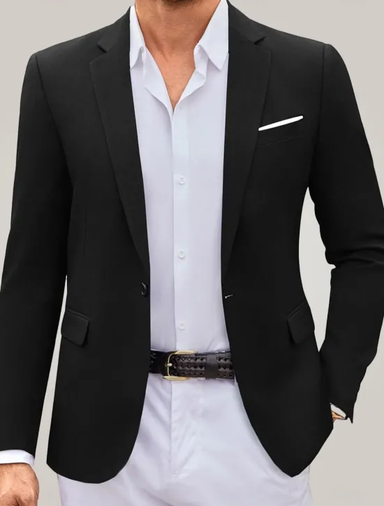 Outlet OUKU Men's Blazer Jacket Wedding Guest Casual Casual Daily Fashion Casual All Seasons Polyester Solid Colored Basic Single Breasted Blazer Dark Gray Black Navy Blue