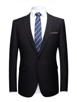 Outlet OUKU Men's Blazer Jacket Wedding Guest Casual Casual Daily Fashion Casual All Seasons Polyester Solid Colored Basic Single Breasted Blazer Dark Gray Black Navy Blue