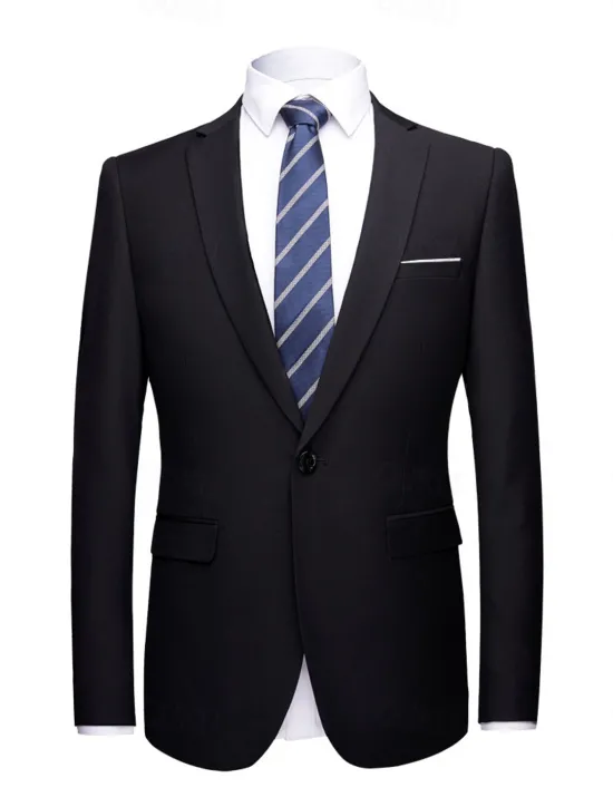 Outlet OUKU Men's Blazer Jacket Wedding Guest Casual Casual Daily Fashion Casual All Seasons Polyester Solid Colored Basic Single Breasted Blazer Dark Gray Black Navy Blue