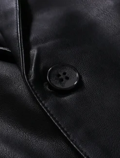 Hot OUKU Men's Blazer Office Work Street Pocket Fashion Casual Spring & Fall Polyester Faux Leather Plain Pocket Casual / Daily Single Breasted Blazer Black