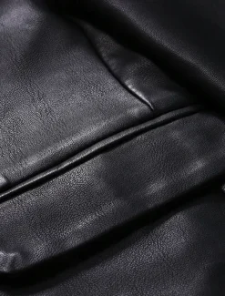 Hot OUKU Men's Blazer Office Work Street Pocket Fashion Casual Spring & Fall Polyester Faux Leather Plain Pocket Casual / Daily Single Breasted Blazer Black