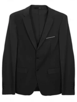 Hot OUKU Men's Blazer Outdoor Sports & Outdoor Causal Pocket Daily Spring & Fall POLY Solid Color Button Pocket Thermal Warm Sunscreen Double Breasted Blazer Black
