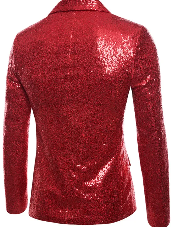 Clearance OUKU Men's Blazer Performance Cocktail Party Punk Fashion Spring Fall Sequin Solid Color Pocket Shining Single Breasted One-button Blazer Silver Black Red Blue