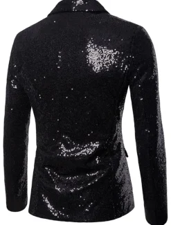 Clearance OUKU Men's Blazer Performance Cocktail Party Punk Fashion Spring Fall Sequin Solid Color Pocket Shining Single Breasted One-button Blazer Silver Black Red Blue
