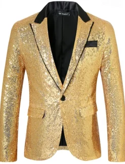 Best OUKU Men's Blazer Tuxedo Performance Business Cocktail Party Fashion Casual Spring & Fall Polyester Plain Pocket Buttons Comfortable Single Breasted Blazer Silver Black Red Royal Blue