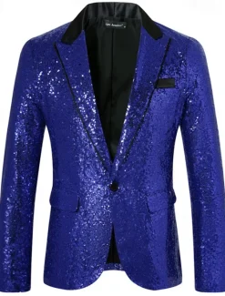Best OUKU Men's Blazer Tuxedo Performance Business Cocktail Party Fashion Casual Spring & Fall Polyester Plain Pocket Buttons Comfortable Single Breasted Blazer Silver Black Red Royal Blue