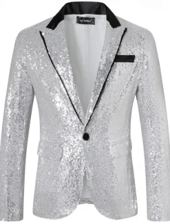 Best OUKU Men's Blazer Tuxedo Performance Business Cocktail Party Fashion Casual Spring & Fall Polyester Plain Pocket Buttons Comfortable Single Breasted Blazer Silver Black Red Royal Blue