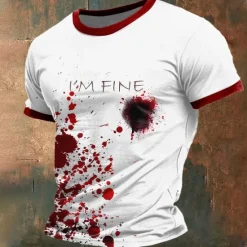 New OUKU Men's Blood stains T Shirt Short Sleeve T shirt 3D Print Crew Neck Shirt Designer Steampunk Carnival Party Street Red Blue Green Summer Spring Clothing Apparel S M L XL XXL XXXL