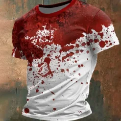 Online OUKU Men's Blood stains T Shirt Short Sleeve T shirt 3D Print Crew Neck Shirt Designer Steampunk Carnival Party Street Black Red Green Summer Spring Clothing Apparel S M L XL XXL XXXL